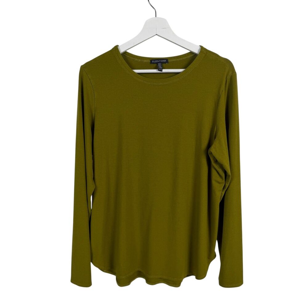 Eileen Fisher Oversized Jersey Tunic XL Green Chartreuse Stretch Dolman Top